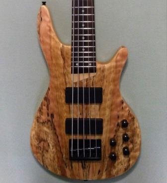 Spalted maple veneer top on 5-string bass body